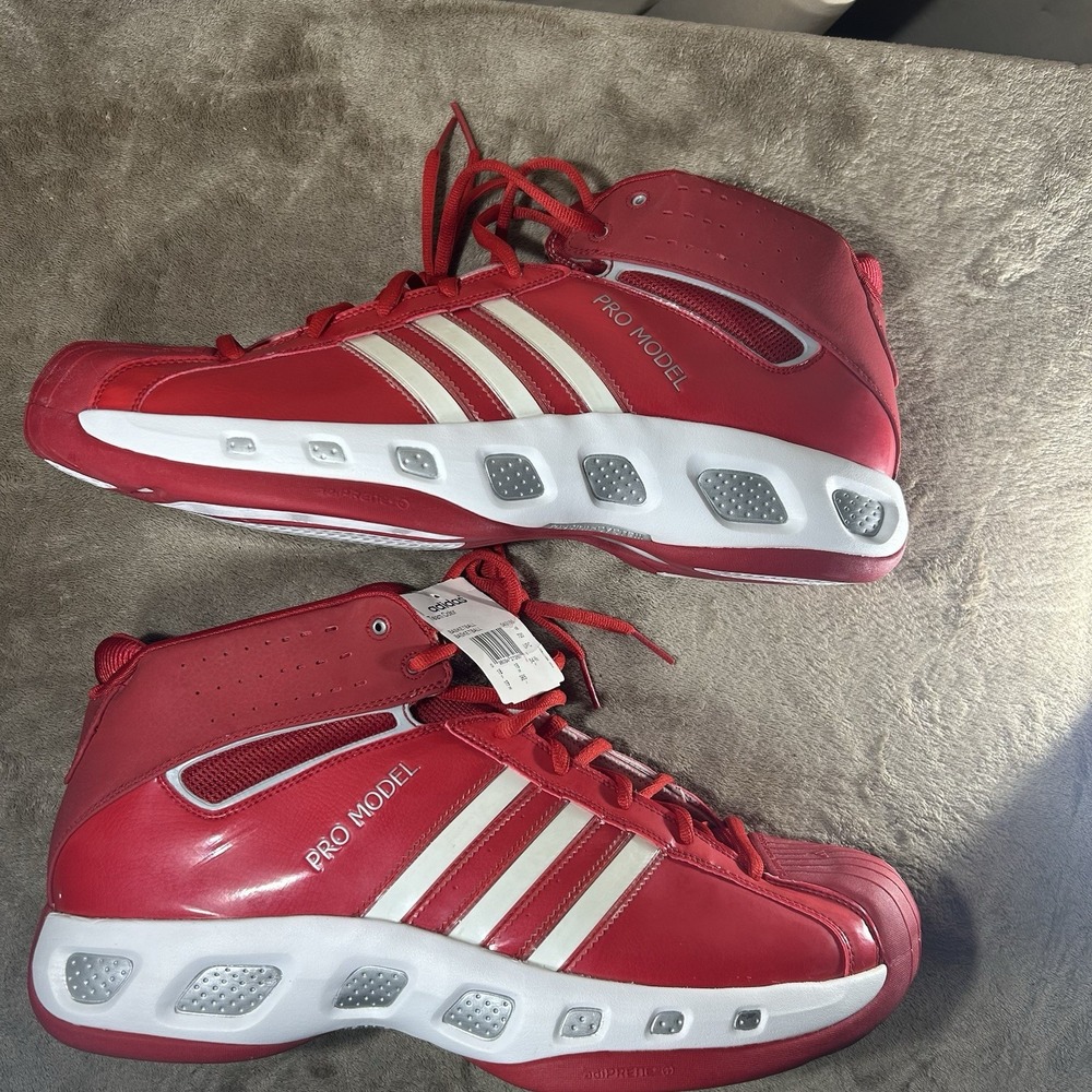 NWT Vintage Adidas Pro Model Team Color Red White Basketball Shoes Size 19